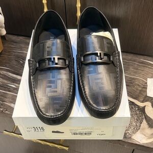 Fendi Embossed Black Men's Slip-On Loafers NEW US 12